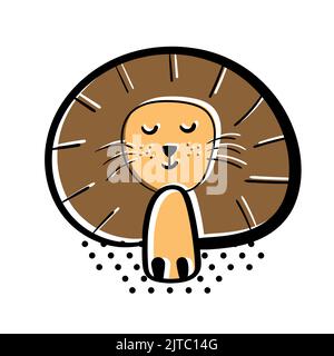 Mignon petit lion, animal africain. Décoration d'affiche simple pour bébé. Dessin manuel vecteur drôle personnage de zoo. Illustration de dessin animé gaie Illustration de Vecteur