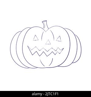 Citrouille d'Halloween. Illustration vectorielle. Icône de dessin au trait fin sur fond blanc. Style de dessin animé Illustration de Vecteur