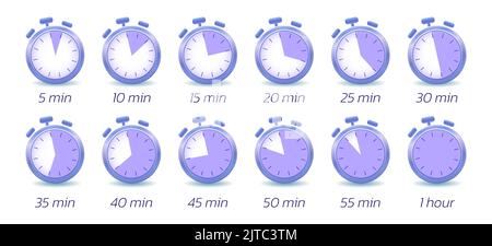 Ensemble d'icônes violets Timer, Clock, StopWatch isolées. Indiquez le temps de cuisson. Illustration vectorielle. SPE 10 Illustration de Vecteur