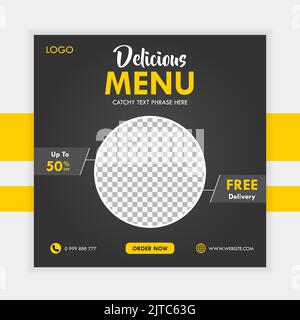 Delicious Restaurant Food social Media Post Square Design promotion modèle de bannière de réduction Illustration de Vecteur