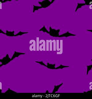 Fond de motif sans couture pour Halloween. Mignons chauves-souris sur fond violet. Illustration de Vecteur
