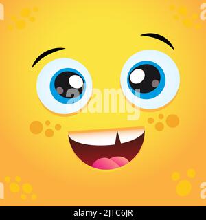 Visage souriant jaune, icône de jouet carré jaune, icône de visage heureux d'émotion simple. Jaune mignon monstre. Illustration de Vecteur