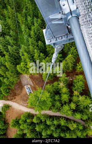 Pont suspendu jetées de fer de Sky Bridge 721, Dolni Morava, République Tchèque, gros plan. Banque D'Images