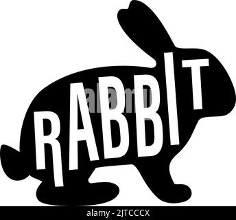 Silhouette de lapin noire avec lettrage. Symbole lapin. Silhouette de lièvre. Icône d'animal de ferme isolée sur fond blanc. Illustration de Vecteur