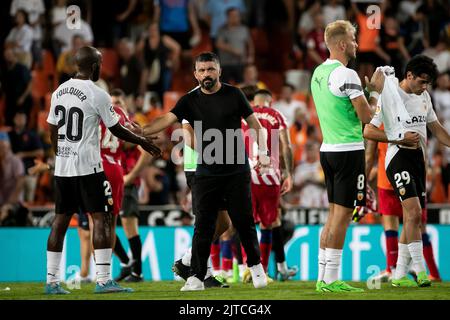 Valence, Espagne, 29 août 2022. Entraîneur-chef de Valencia CF Gennaro Gattuso après le match de la Liga entre Valencia CF et AT. Madrid au stade Mestalla. (Photo par Jose Miguel Fernandez /Alay Live News ) Banque D'Images