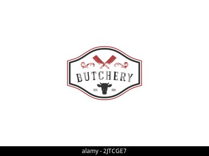Un vecteur du logo de la boutique Butcher sur fond blanc Illustration de Vecteur