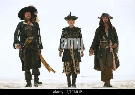 GEOFFREY RUSH, Keira Knightley, Johnny Depp, PIRATES DES CARAÏBES : JUSQU'AU BOUT DU MONDE, 2007 Banque D'Images