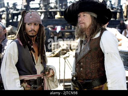 JOHNNY DEPP, Geoffrey Rush, PIRATES OF THE CARIBBEAN : AT WORLD'S END, 2007 Banque D'Images