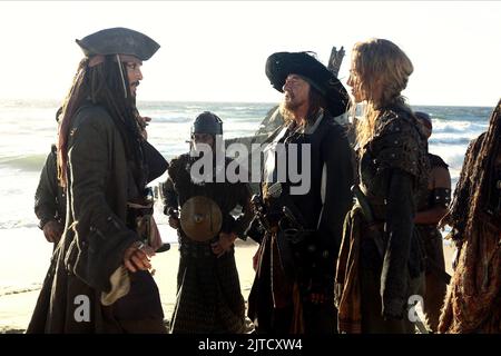 JOHNNY DEPP, Geoffrey Rush, Keira Knightley, PIRATES OF THE CARIBBEAN : AT WORLD'S END, 2007 Banque D'Images