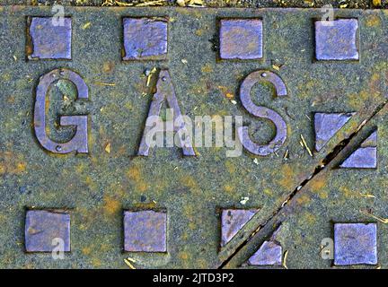 Réseau d'iron d'alimentation en gaz, fonte estampée avec le mot gaz Banque D'Images