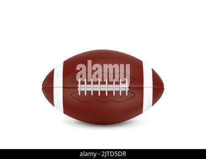 Ballon de football américain réaliste, accessoire de sport de rugby. Article d'équipement vectoriel pour jouer à un jeu, une ligue ou une compétition. Boule en cuir marron isolée avec dentelle au sol, 3D objets de sport Illustration de Vecteur