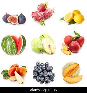 Ensemble de différents fruits isolated on white Banque D'Images