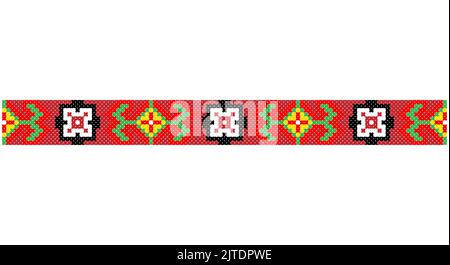 Bien brodée comme le vieux motif ethnique de point de croix fait main Ukraine. Déco serviette ukrainienne, rushnyk appelé, vecteur. Illustration de Vecteur