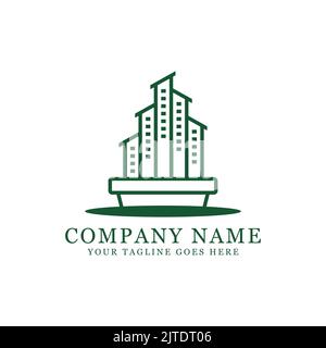 Logo « Appartement vert », vecteur du logo extérieur du bâtiment. Bon pour la construction, l'immobilier, gratte-ciel et modèle de logo de compagnie d'affaires Illustration de Vecteur