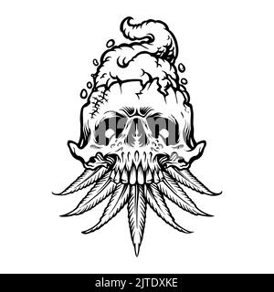 Burning Skull Eat Leaf Weed Cannabis illustrations vectorielles pour votre travail logo, t-shirt de marchandise de mascotte, autocollants et étiquettes, affiche, message d'accueil Banque D'Images