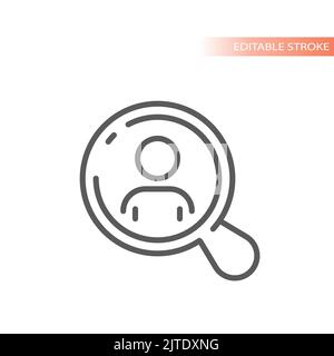 Icône de loupe et de vecteur de ligne de personne. Recherche d'emploi ou employé, loupe et symbole représentant un homme. Illustration de Vecteur