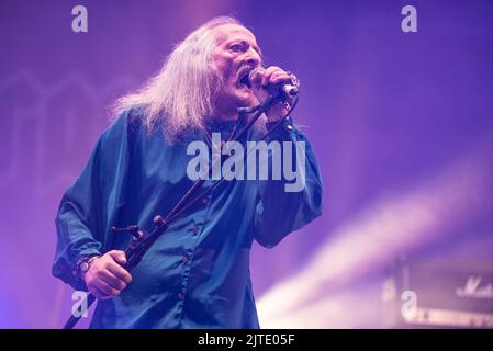 26 juin 2022: Bobby Lieubling de Pentagram se produit au festival Hellfest en plein air Banque D'Images