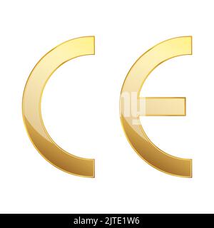 Symbole or ce. Symbole ce isolé sur fond blanc. Icône de vecteur doré. Marque de certification de conformité européenne. Illustration de Vecteur
