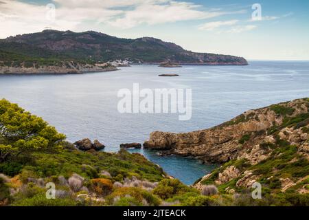 Vue de l'île de sa Dragonera à Sant Elm , Mallorca Espagne Réserve naturelle méditerranéenne Banque D'Images