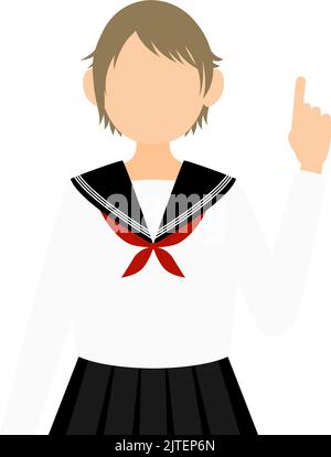 Fille portant un uniforme de marin blanc d'école, pointant et conseillant Illustration de Vecteur