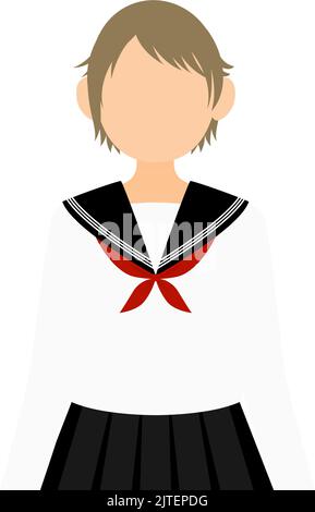 Fille portant un uniforme de marin blanc d'école, tenez-vous debout Illustration de Vecteur