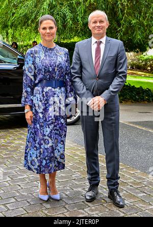 STOCKHOLM 20220830 la princesse Victoria de la Couronne de Suède arrive à la conférence annuelle semaine mondiale de l'eau à Norra Latin à Stockholm, où elle a été rece Banque D'Images