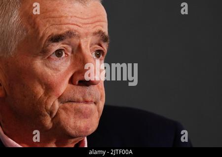 Michael O'Leary, chef de la direction de Ryanair, parle lors d'une mise à jour sur les performances et les plans récents de la compagnie aérienne pour l'hiver 2022/23, à l'Andaz London Liverpool Street, dans le centre de Londres. Date de la photo: Mardi 30 août 2022. Banque D'Images
