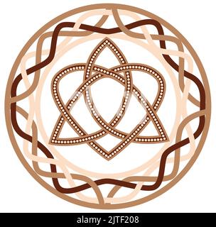 Triquetra coeur Celtic Endless Knot, un symbole slave orné de motifs scandinaves. Beige tendance, design avec runes et soleil Illustration de Vecteur
