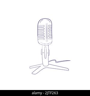 Podcast. Microphone rétro isolé sur fond blanc. Élément de conception pour emblème, enseigne. Illustration vectorielle. Icône dessinée à la main pour le livre de coloriage Illustration de Vecteur