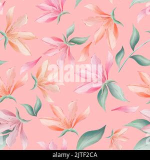 Motif de fleurs et de feuilles magnolia sans couture Banque D'Images