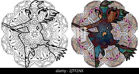 Motif artistique peint à la main pour colorier. Illustration dessinée à la main silhouette d'une sorcière avec un motif pour Halloween et d'autres décorations. Couleur et outli Illustration de Vecteur