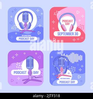 Illustration vectorielle sur le thème de la Journée internationale du podcast sur le 30 septembre. Convient aux affiches et bannières de cartes de vœux. Jeu de cartes Illustration de Vecteur