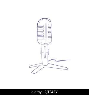 Podcast. Microphone rétro isolé sur fond blanc. Élément de conception pour emblème, enseigne. Illustration vectorielle. Icône dessinée à la main pour le livre de coloriage Illustration de Vecteur