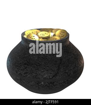 3D pot rendu de pièces d'or concept de pot de pension ou de concept d'oeuf de nid richesse ou richesse Banque D'Images