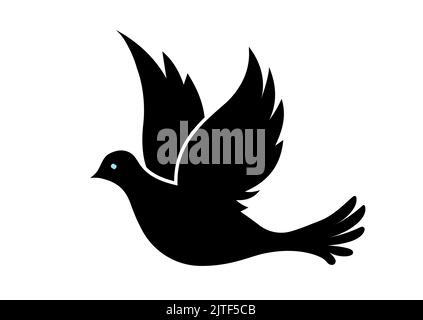Silhouette de colombe - oiseau volant isolé sur fond blanc. Illustration de Vecteur