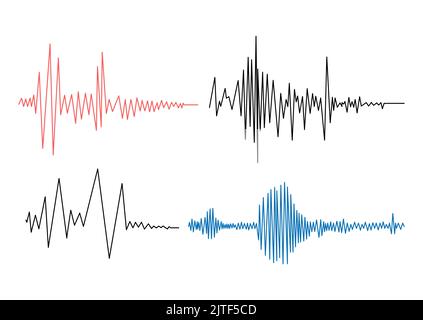 Illustration du vecteur de l'ensemble de diagrammes d'ondes de sismogramme de tremblement de terre ou de détecteur de mensonge. Illustration de Vecteur