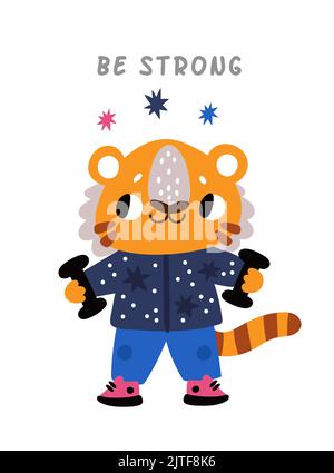 Carte de motivation avec un adorable tigre. Mascotte de l'année Illustration de Vecteur