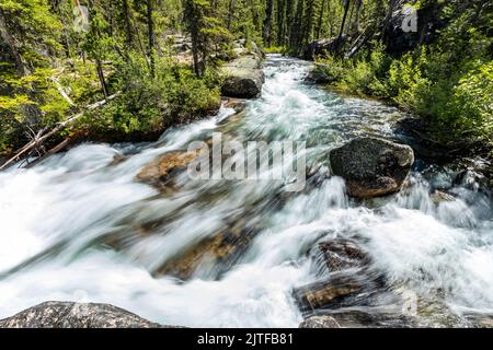 États-Unis, Idaho, Stanley, eaux floues de Rushing creek près de Sun Valley Banque D'Images