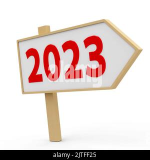 2023 bannière blanche sur fond blanc, représente la nouvelle année 2023, rendu tridimensionnel, illustration 3D Banque D'Images