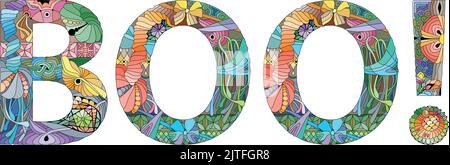 Décoration artistique peinte à la main. Illustration dessinée à la main du mot BOO! pour t-shirt et autres décorations Illustration de Vecteur