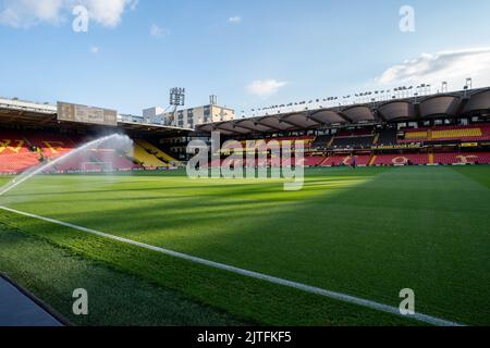 Vue sur le sol du stade Vicarage Road, stade de Watford football Blub Banque D'Images