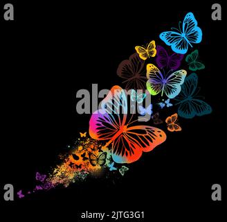 Papillons multicolores abstraits avec touches de peinture. Sur fond noir Illustration vectorielle Illustration de Vecteur