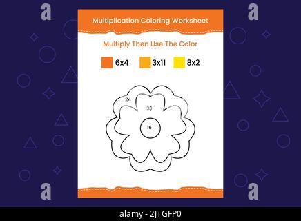 Multiplication de la feuille de calcul de coloriage avec l'image. Jeu de mathématiques couleur par chiffres Illustration de Vecteur