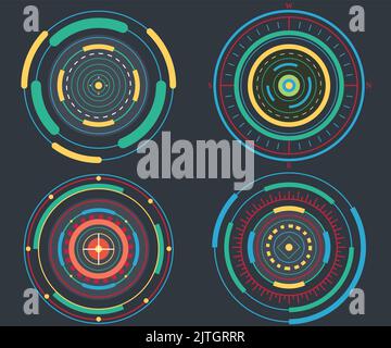 Ensemble d'éléments circulaires pour les infographies de données utilisateur modernes Sci Fi sur fond gris Illustration de Vecteur