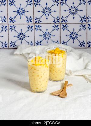 Pudding de sagou de noix de coco thaï, pudding de tapioca Banque D'Images