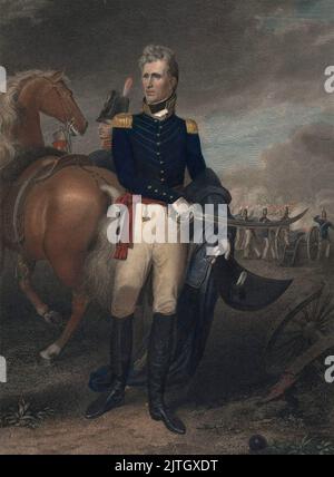 Un tableau d'Andrew Jackson, qui était le septième président des États-Unis, à la bataille de la Nouvelle-Orléans le 8th janvier 1815. La peinture est de John Vanderlyn. Banque D'Images