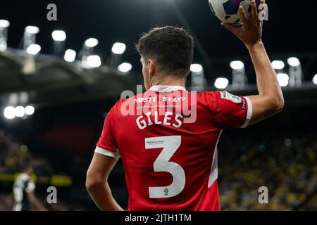 Watford, Royaume-Uni. 30th août 2022. Ryan Giles #3 de Middlesbrough à Watford, Royaume-Uni, le 8/30/2022. (Photo de Richard Washbrooke/News Images/Sipa USA) crédit: SIPA USA/Alay Live News Banque D'Images