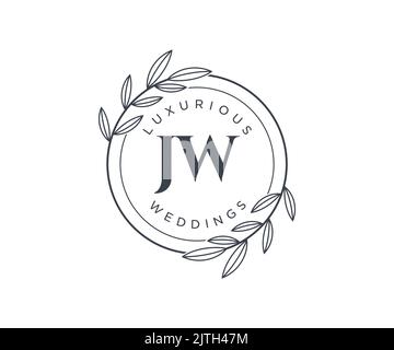 JW initiales lettre mariage monogramme logos modèle, dessin à la main moderne minimalistes et modèles floraux pour cartes d'invitation, Save the Date, élégant Illustration de Vecteur