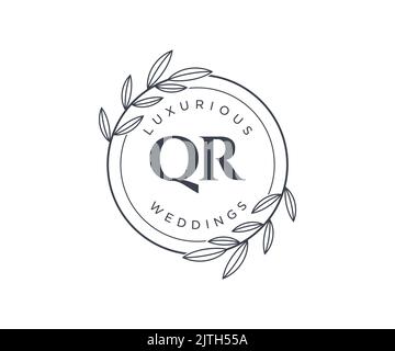 QR initiales lettre mariage monogramme logos modèle, dessin à la main moderne minimalistes et modèles floraux pour cartes d'invitation, Enregistrer la date, élégant Illustration de Vecteur