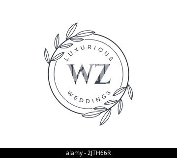 WZ initiales lettre mariage monogramme logos modèle, dessin à la main moderne minimalistes et modèles floraux pour cartes d'invitation, Enregistrer la date, élégant Illustration de Vecteur